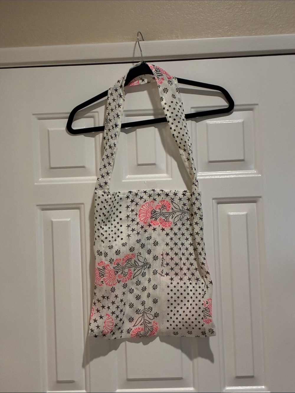 Free People Floral & Star Pattern Cotton Tote Bag in White and Pink